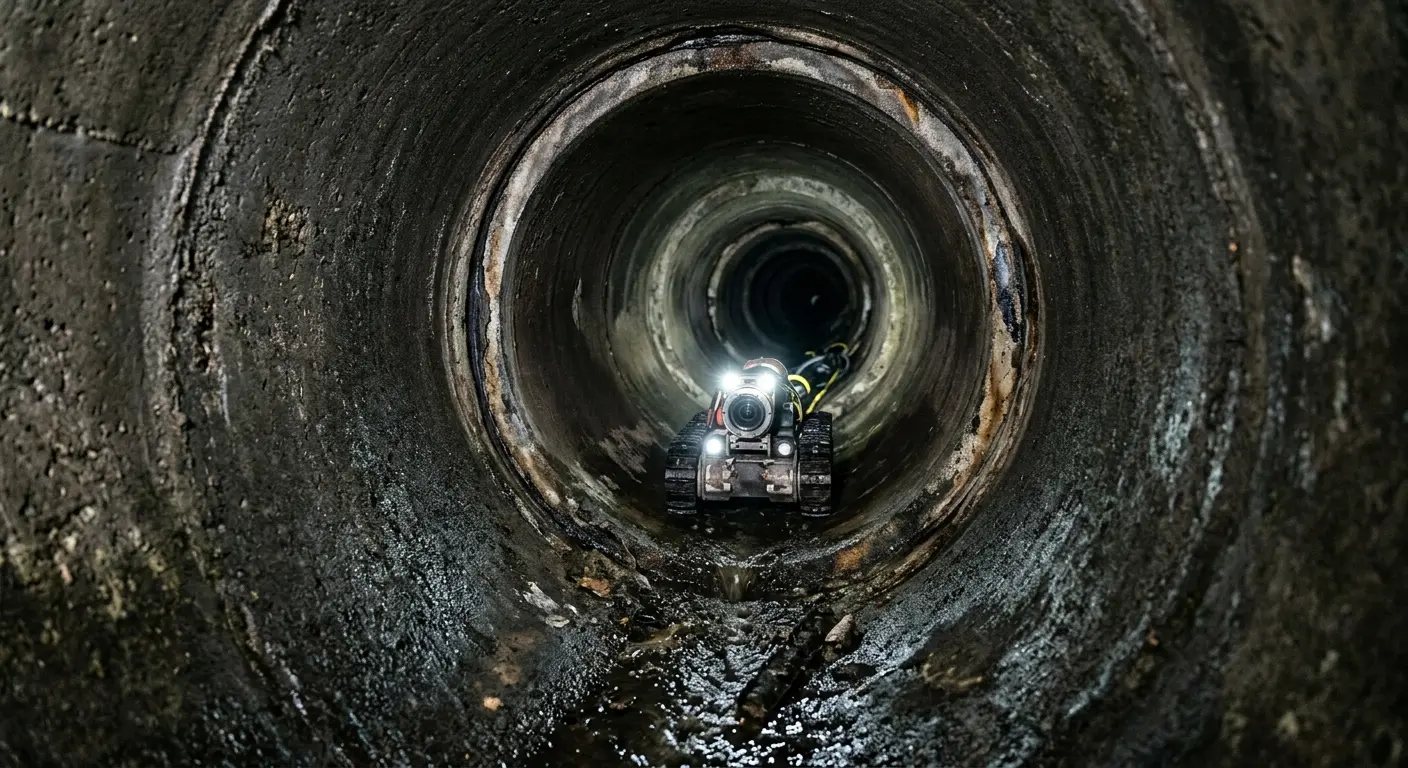 Robotic sewer camera inspecting pipe interior for Sewer Line Repair in Cameron